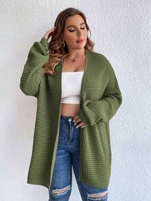 SHEIN Essnce 1pc Plus Size Drop Shoulder Cardigan - Green - View 3