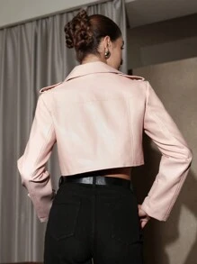 Zolique 拉鏈開襟機車夾克 - 粉色 - 查看 2