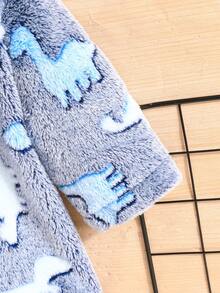 Baby Boy Dinosaur Pattern Flannel Coat Without Tee - Multicolor - View 6