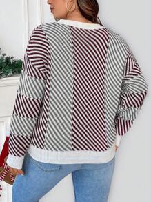 SHEIN Clasi 圣诞条纹图案落肩针织套头衫秋冬毛衣 - 彩色 - 查看 2