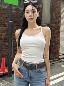 DAZY Solid Lace Up Backless Cami Top - White - View 9