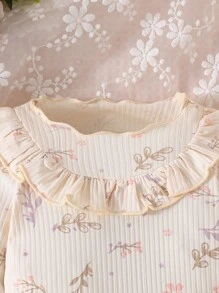 Baby Girl Plants Print Ruffle Trim Tee & Pants - Apricot - View 6