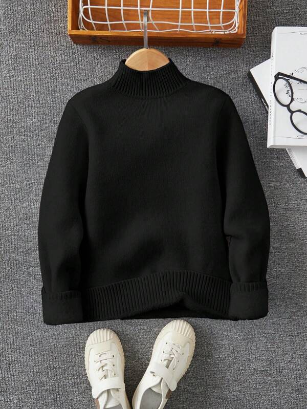 SHEIN Tween Boy High Neck Thermal Lined Sweater