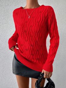 EURMUSE Solid Pointelle Knit Sweater