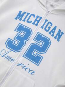 少女字母图案拉链落肩卫衣 - 白色 - 查看 3