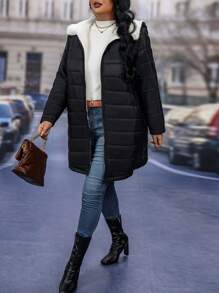 EMERY ROSE Plus Size Winter Clothes Casual Hooded Thermal Padded Padded Coat - Black - View 4