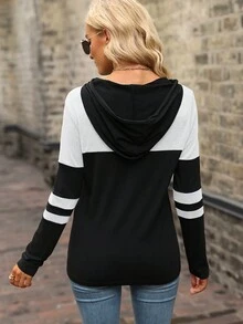 SHEIN LUNE Colorblock Drawstring Hoodie - Multicolor - View 2