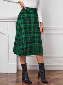 EMERY ROSE 寬腰帶格紋印花半身裙