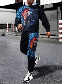 Manfinity LEGND Nam Đồ họa sư tử in hoa Dây rút Áo Hoodie & Quần thể thao - Nhiều màu - Xem 1