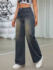 SHEIN ICON Straight Leg Jeans - Dark Wash - View 3