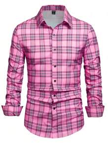 Manfinity Homme Loose Fit Men's Plaid Print Long Sleeve Shirt, Fall