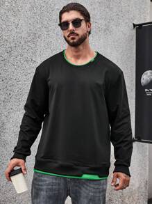 Manfinity Homme Men Plus Contrast Trim Thermal Lined Sweatshirt - Black - View 1