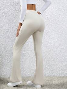 SHEIN Privé Solid Flare Leg Pants - Apricot - View 2