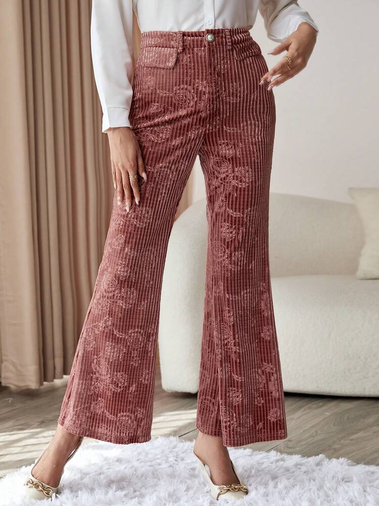 Floral Jacquard Flare Leg Pants
