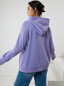 SHEIN EZwear Plus Size Letter Graphic Kangaroo Pocket Drop Shoulder Sweatshirt - Purple - View 2