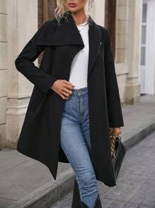 SHEIN Clasi Solid Asymmetrical Collar & Hem Overcoat - Red - View 6