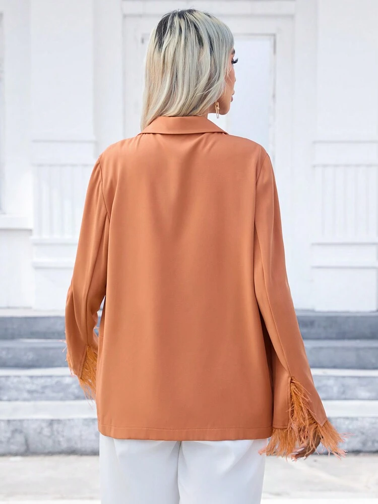 Solid Double Breasted Lapel Neck Blazer