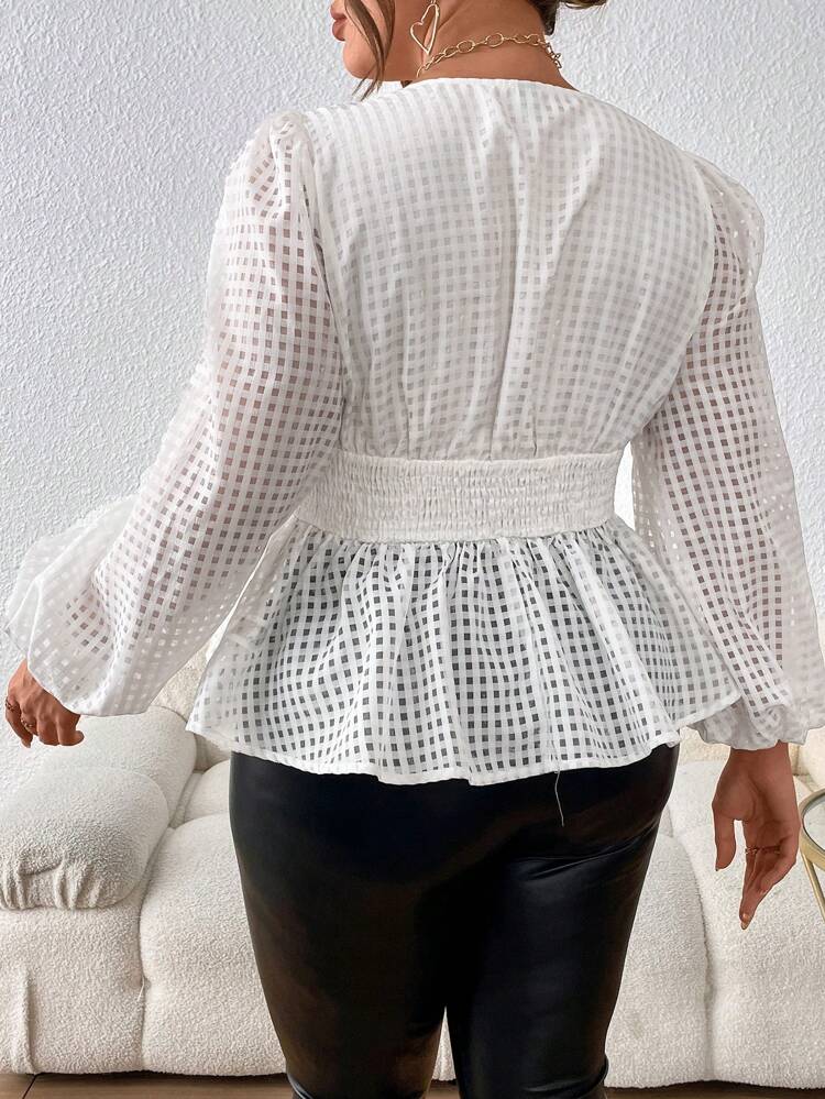 Plus Lantern Sleeve Peplum Blouse