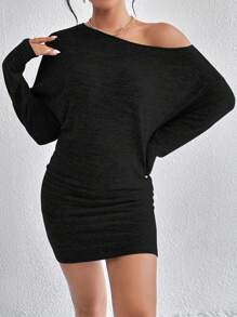 SHEIN Essnce Solid Batwing Sleeve Bodycon Dress