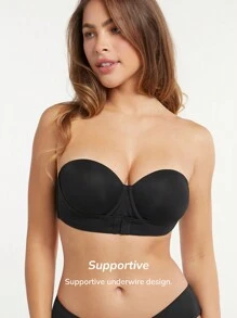 LUVLETTE Dream Curve Support + Strapless Front-Close Push-Up Black Basic Half Bra - Black - View 4