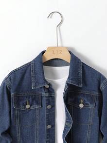 Cậu bé Tween Túi có nắp Áo khoác denim Without Tee - Rửa tối - Xem 4