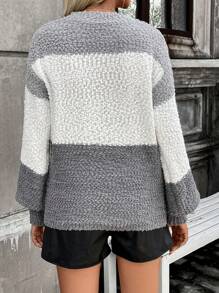 SHEIN Essnce 撞色落肩袖爆米花針織套頭毛衣 - 彩色 - 查看 2