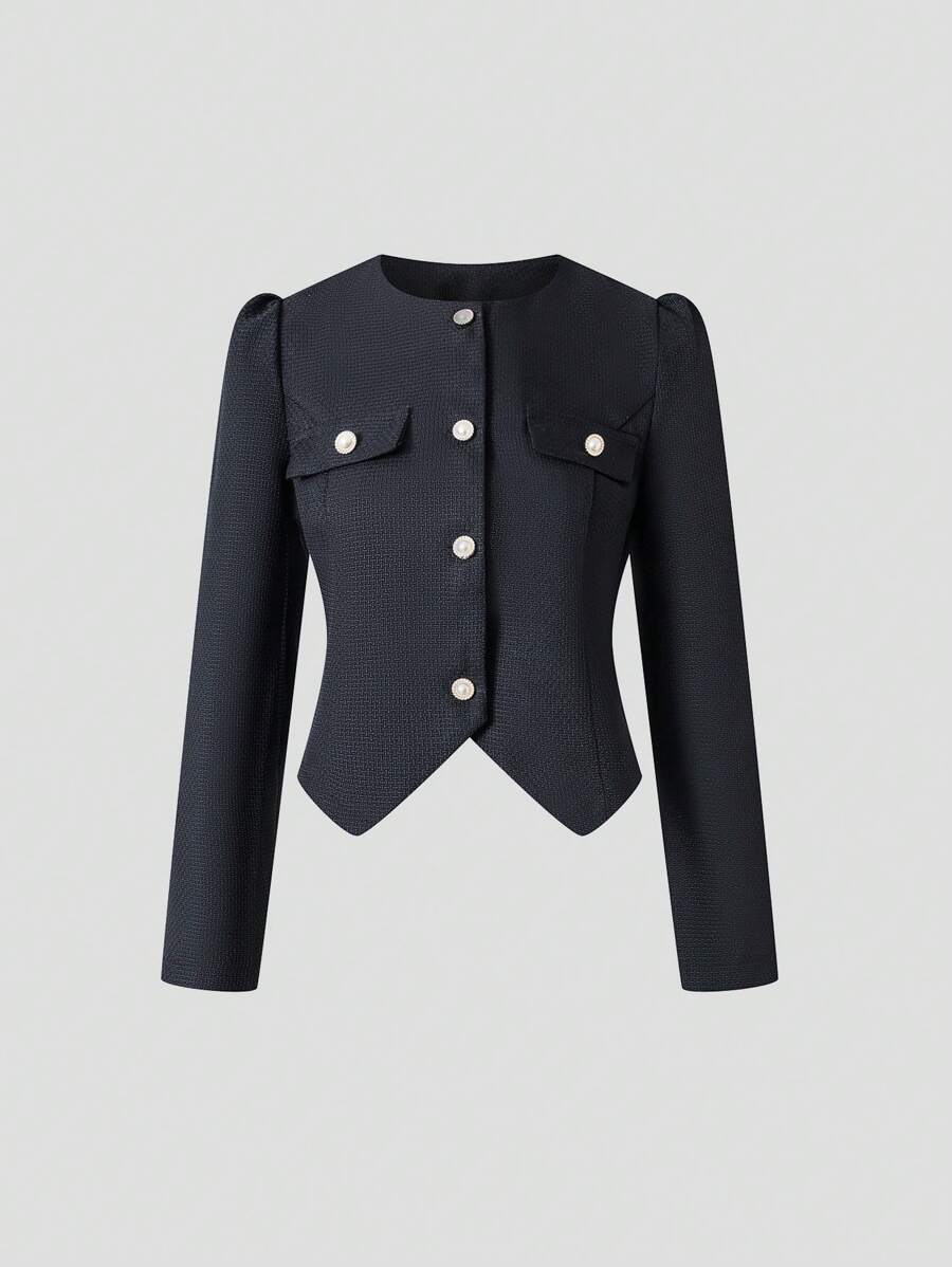 SHEIN Unity Chi tiết về Flap Nút phía trước Viền không đối xứng Áo khoác - màu đen - Xem 1