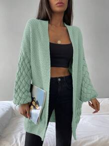 EURMUSE Dual Pocket Drop Shoulder Cardigan - Green - View 5