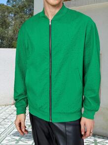 Claim Dot Loose Fit Men's Zip-Up Bomber Jacket - Green - View 5
