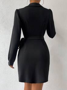 SHEIN Unity Solid Knot Side Wrap Dress - Black - View 2