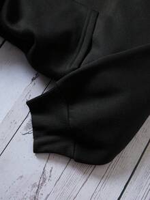 SHEIN EZwear 大码花卉标语图案落肩卫衣 - 黑色 - 查看 5