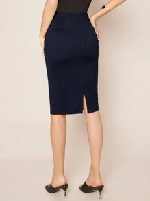 SHEIN Clasi 紐扣細節鉛筆裙 - 藏蓝色 - 查看 2