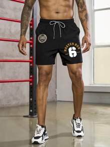 Manfinity Sport Corelite Quần short nam họa tiết chữ cái eo thể thao Quần short chạy bộ - màu đen - Xem 1