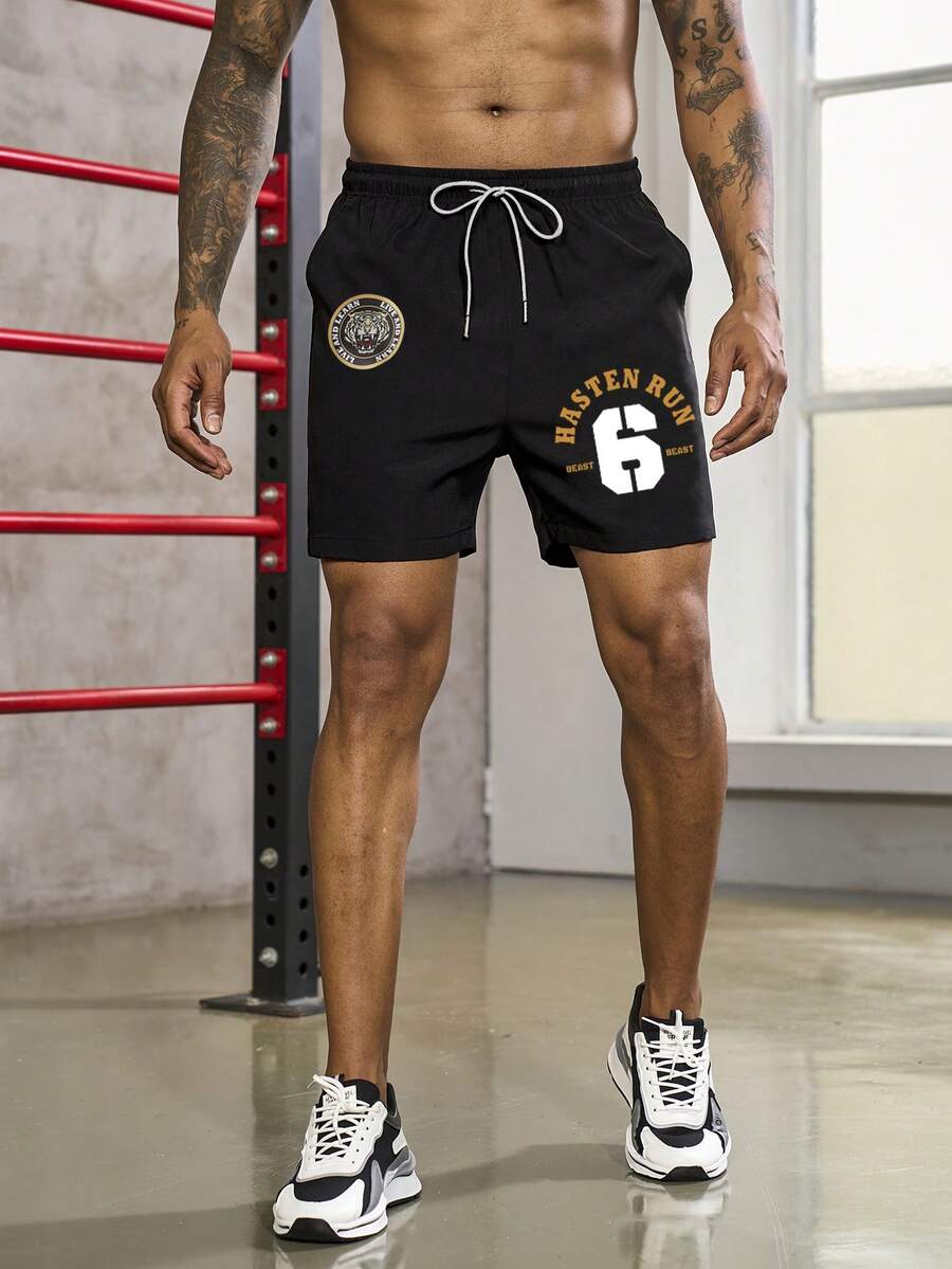 Manfinity Sport Corelite Quần short nam họa tiết chữ cái eo thể thao Quần short chạy bộ - màu đen - Xem 1