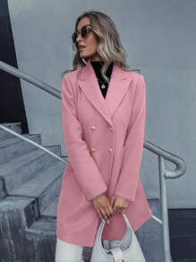SHEIN BIZwear Lapel Neck Double Breasted Overcoat - Pink - View 3