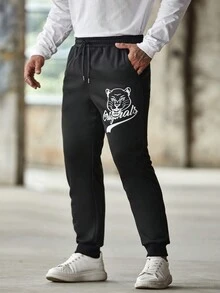 Manfinity LEGND Loose Fit Men's Letter Print Sweatpants With Drawstring Waist - Black - View 6