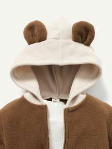 Cozy Pixies Baby Girl 1pc 3D Ear Design Hooded Teddy Lined Coat - Brown - View 6