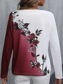 SHEIN LUNE Áo thun họa tiết hoa Colorblock Áo thun họa tiết cho nữ - Nhiều màu - Xem 2