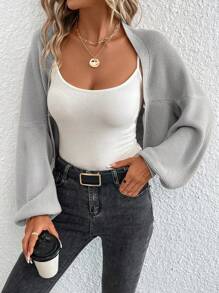 SHEIN Essnce Áo len cardigan thiết kế thường ngày cho nữ - Xám - Xem 1