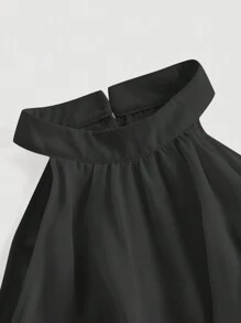 SHEIN MOD Vestido unicolor ribete con fruncido fruncido - Negro - Ver 4