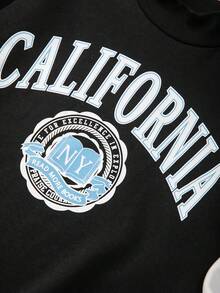 SHEIN Teen Girls Letter Graphic Drop Shoulder Sweatshirt - Black and White - View 4