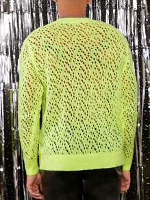 FeverCity Men Solid Pointelle Knit Sweater, For Fall Winter - Mustard Yellow - View 2