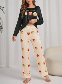 Conjunto de pijama alimento & con estampado de letra - Multicolor - Ver 4