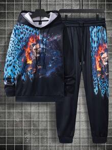 Manfinity LEGND Nam Đồ họa sư tử in hoa Dây rút Áo Hoodie & Quần thể thao - Nhiều màu - Xem 2