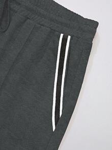 Manfinity Homme Nam Sọc trang trí Áo thun & Eo dây rút Quần short - Xám - Xem 3