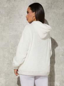 SHEIN SXY 落肩袖絨毛運動衫 - 白色 - 查看 2