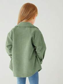 SHEIN 女小童翻蓋口袋燈芯絨大衣 - 綠色 - 查看 2