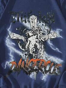 ROMWE MEN Goth Sudadera Con Capucha Para Hombres - Azul - Ver 3