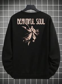 RueChic Men Letter & Figure Graphic Drop Shoulder Sweatshirt - Black - View 3