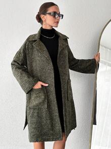 EURMUSE Herringbone Dual Pocket Drop Shoulder Overcoat - Khaki - View 3